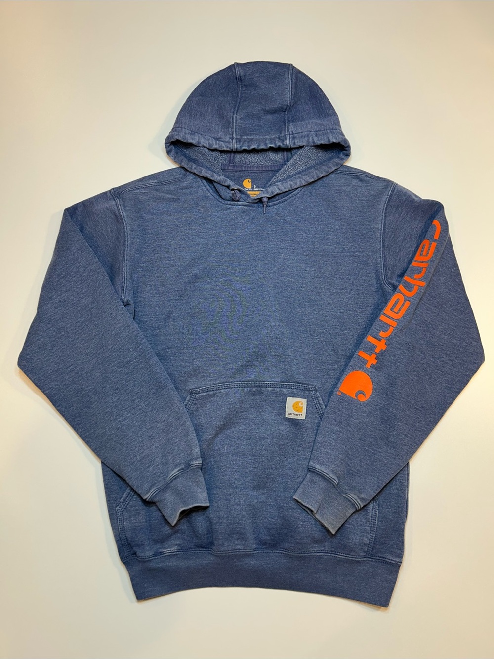 Carhartt Midweight Sleeve Logo Graphic Blue Orange Hoodie Sweatshirt